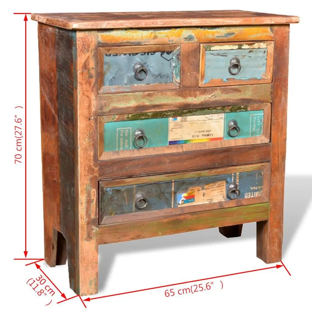 Reclaimed Wood Chest of Drawers Cabinet Storage 4 Drawer Brown Bedroom Furniture