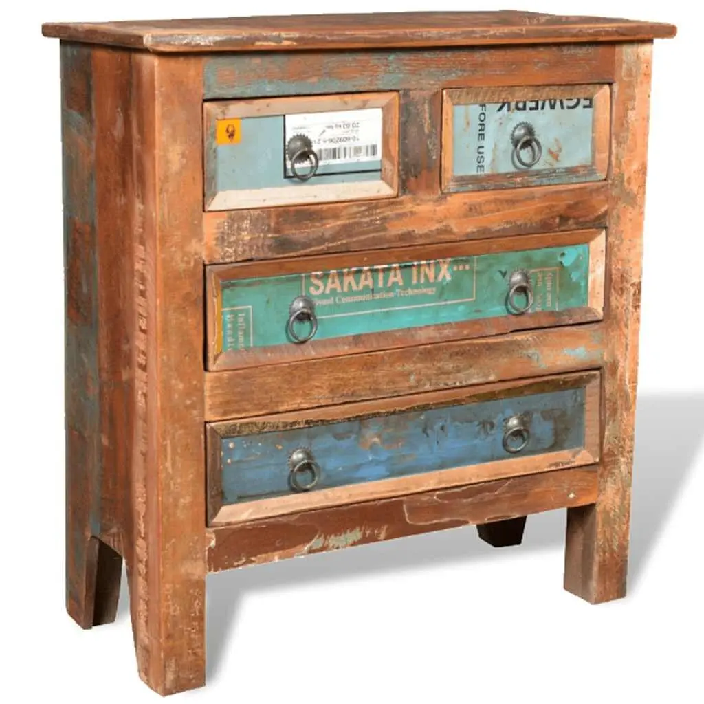 Reclaimed Wood Chest of Drawers Cabinet Storage 4 Drawer Brown Bedroom Furniture