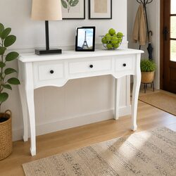 Elegant White Console Dressing Table with Three Drawers