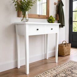 Console Table with Two Drawers White Dressing Accent End Table Living Room