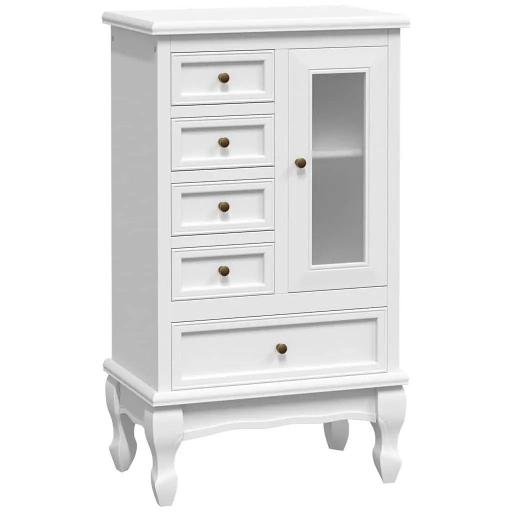 Chest of Drawers MDF Pinewood 5 Drawer 2 Shelf Storage Unit White