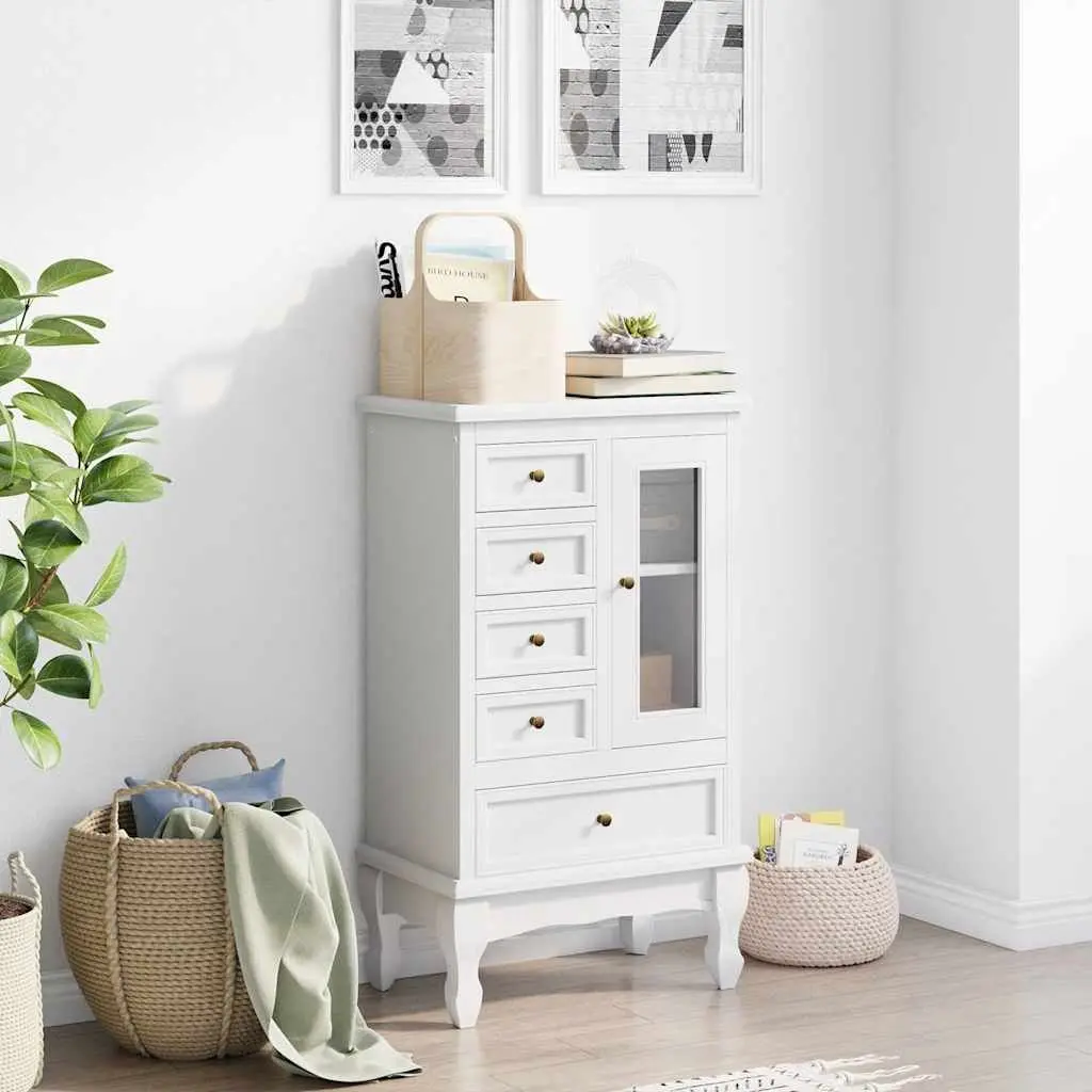 Chest of Drawers MDF Pinewood 5 Drawer 2 Shelf Storage Unit White