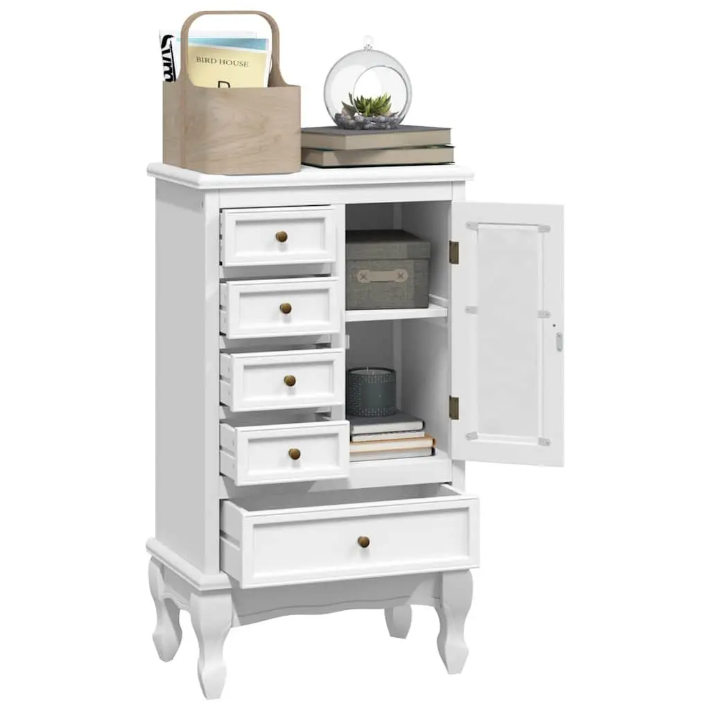 Chest of Drawers MDF Pinewood 5 Drawer 2 Shelf Storage Unit White