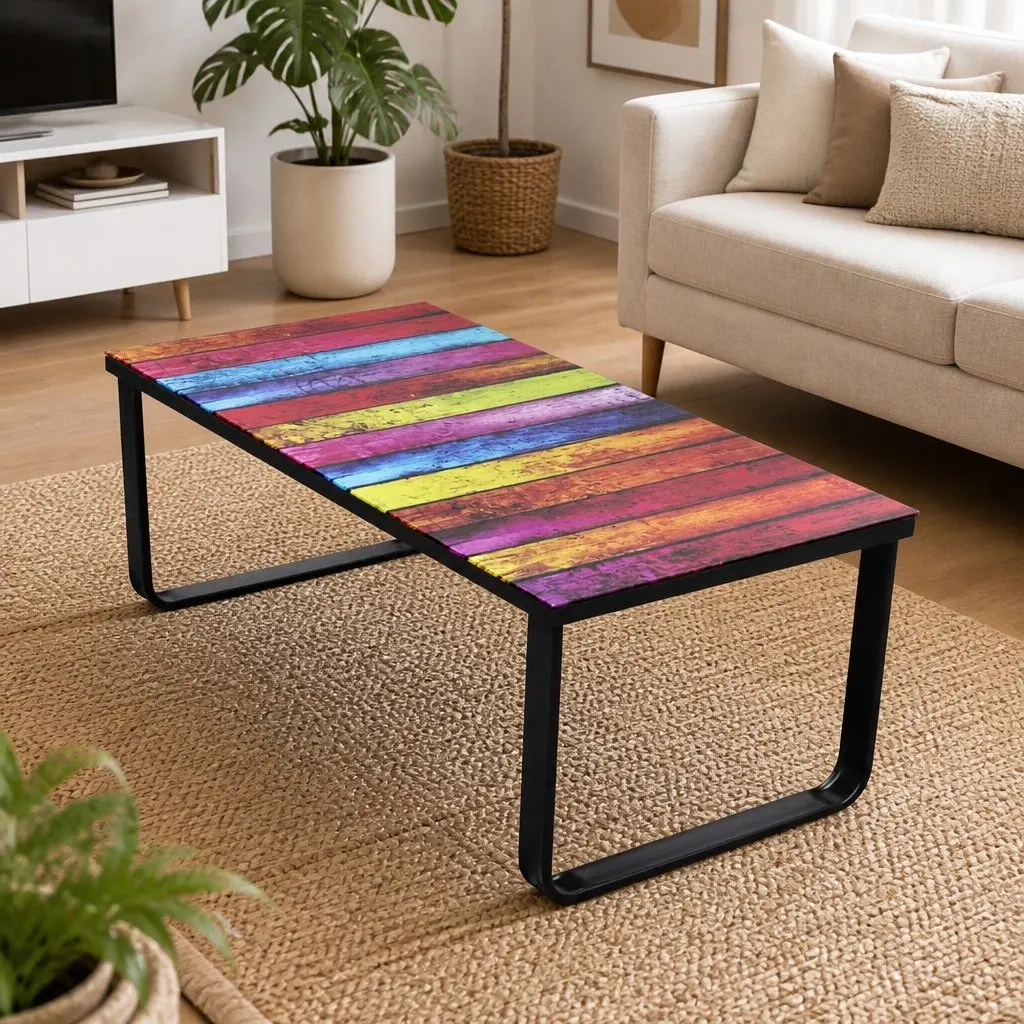 Rectangular Coffee Table with Rainbow Glass Top