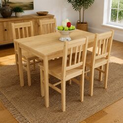 Sturdy Wooden Dining Set with 4 Chairs in Brown