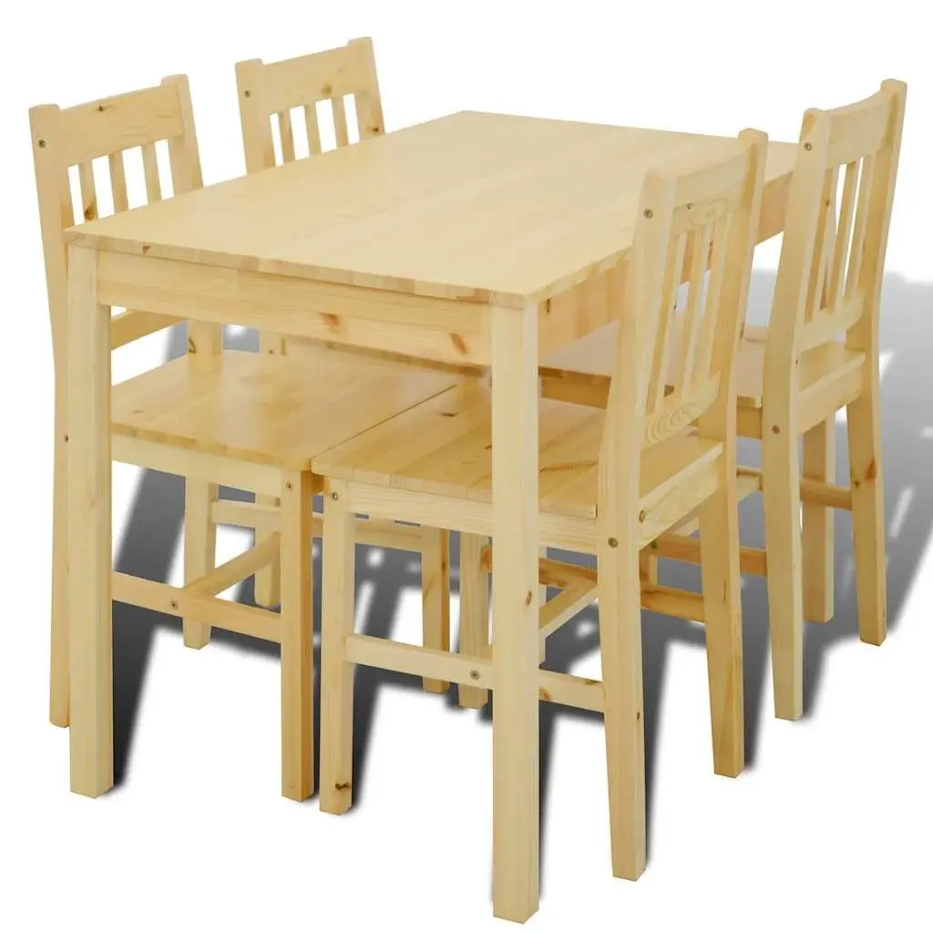 Wooden Dining Set with 4 Chairs in Brown