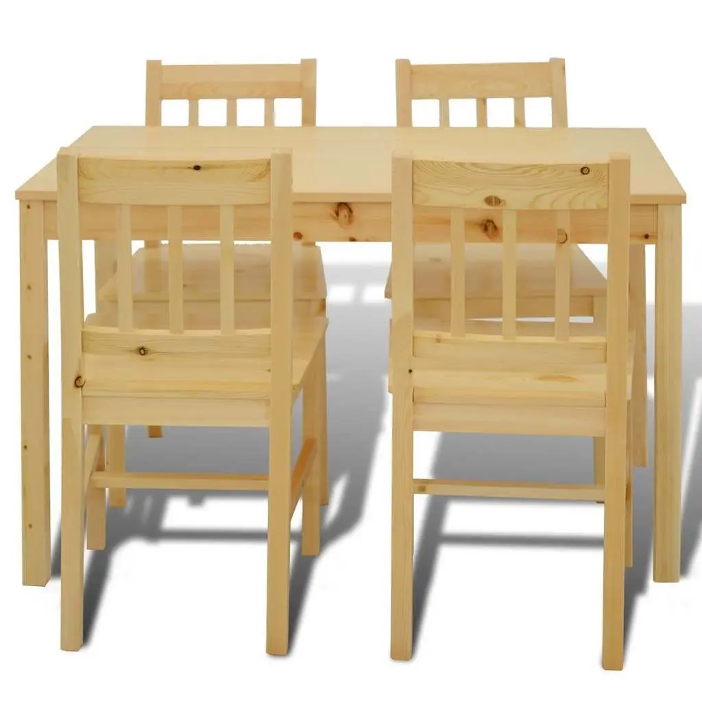 Wooden Dining Set with 4 Chairs in Brown