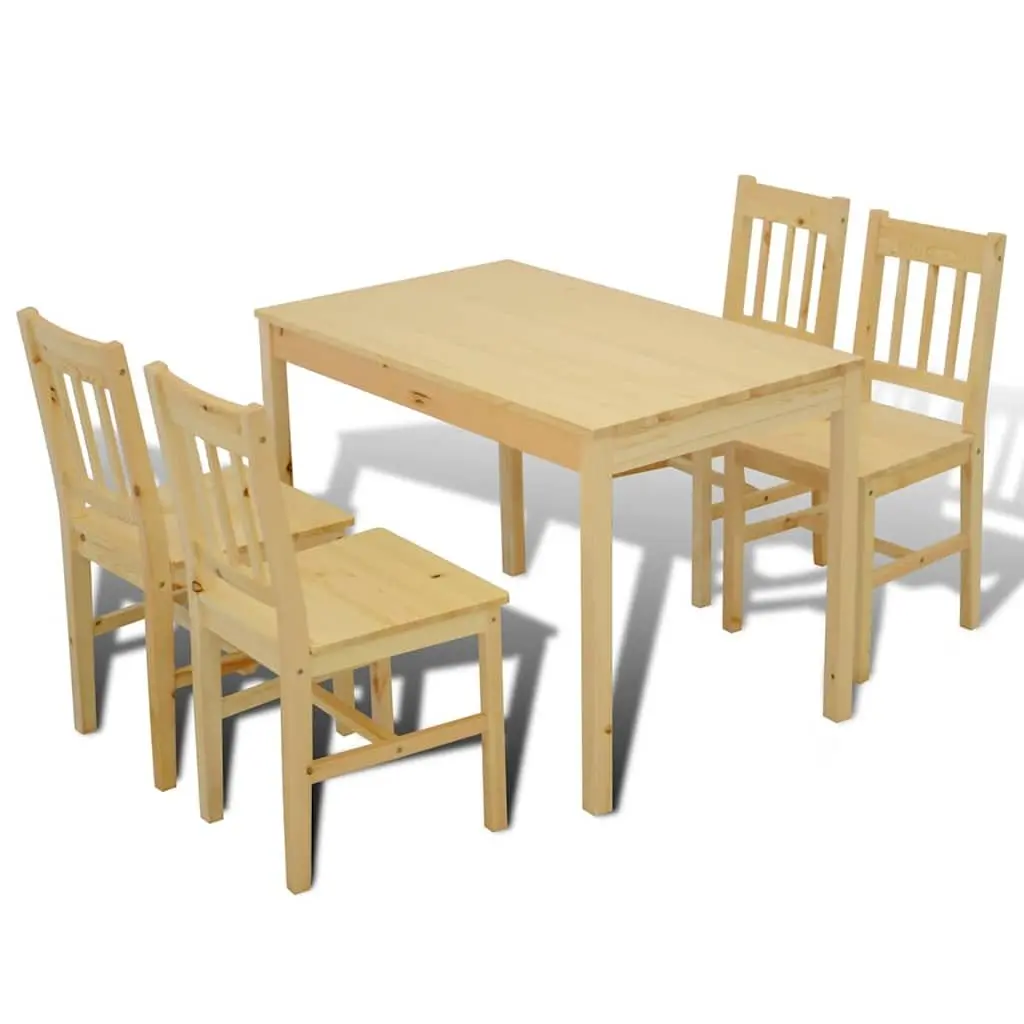 Wooden Dining Set with 4 Chairs in Brown