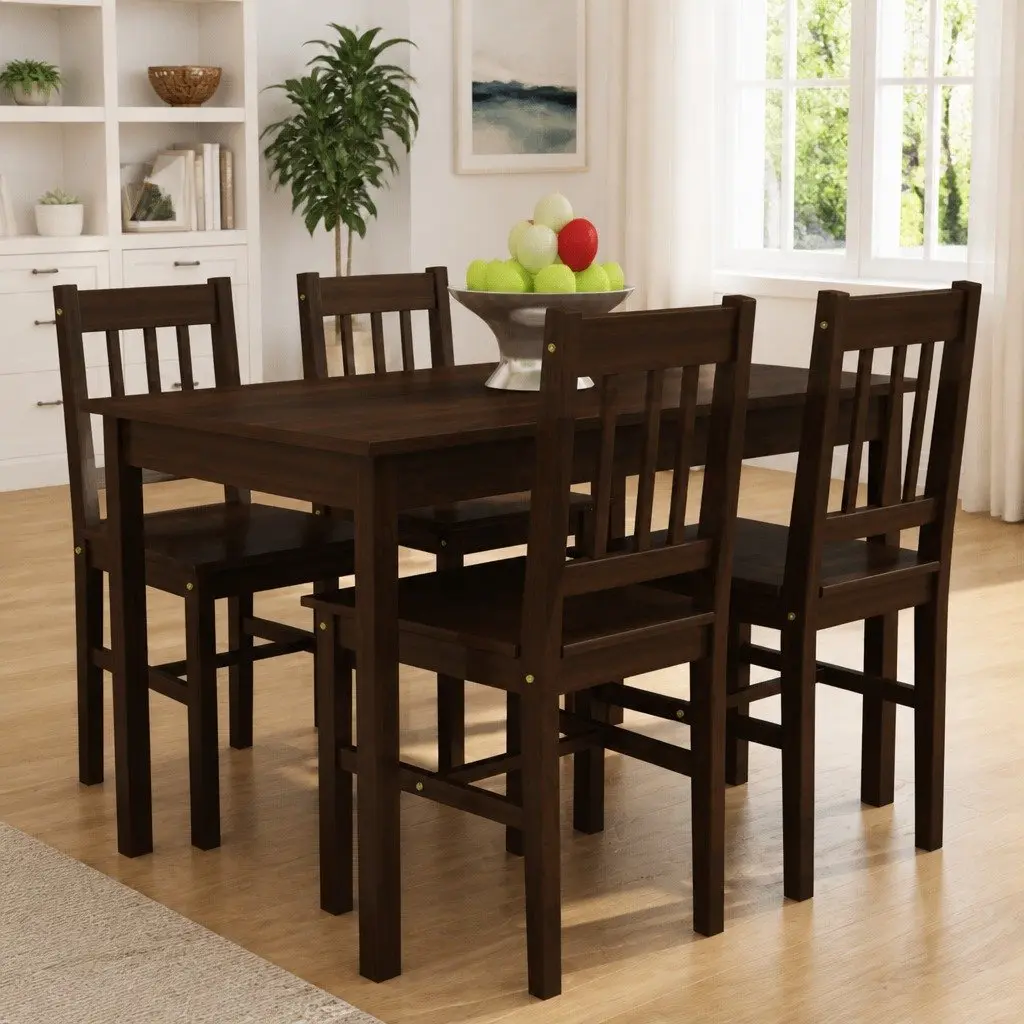 Wooden Dining Table Set with 4 Chairs Brown Kitchen Dining Furniture