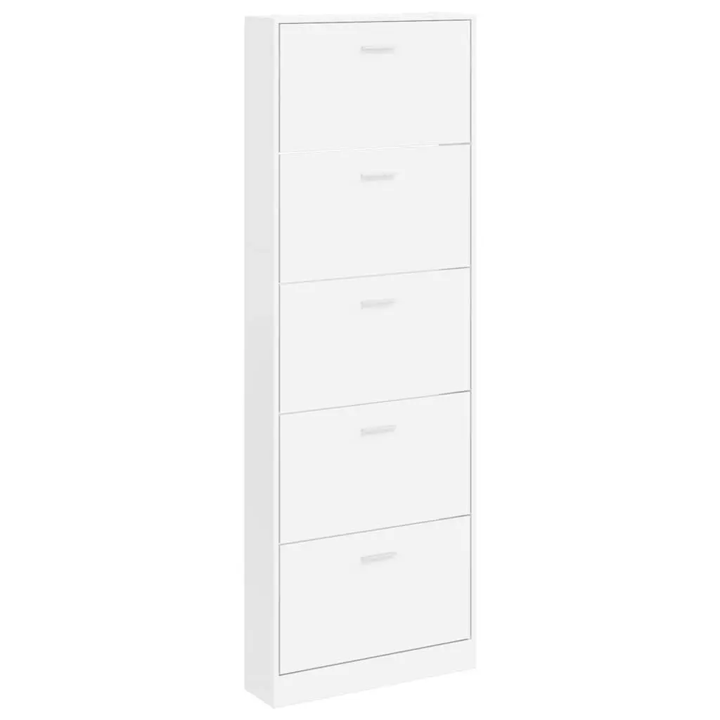 White Wooden Shoe Cabinet with 5 Compartments