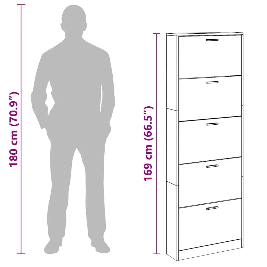 White Wooden Shoe Cabinet with 5 Compartments