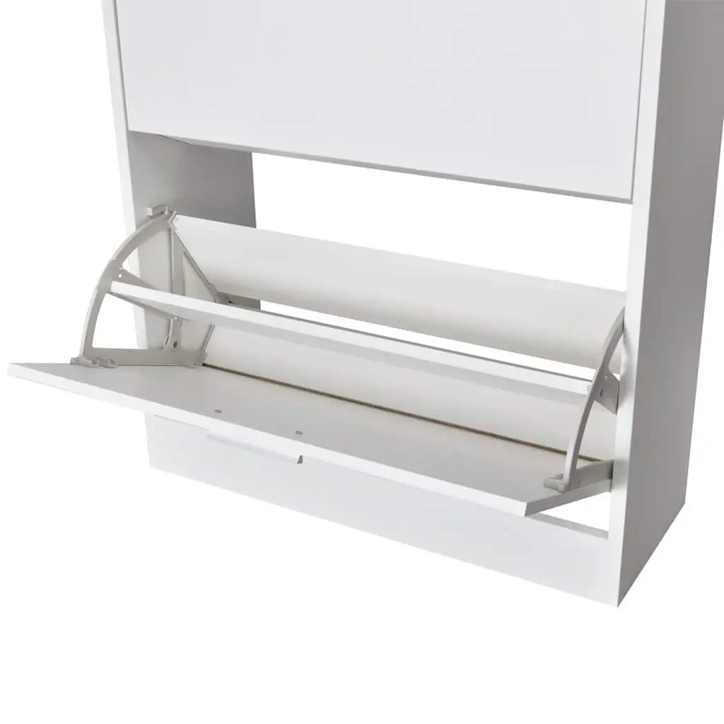 White Wooden Shoe Cabinet with Two Organizing Compartments