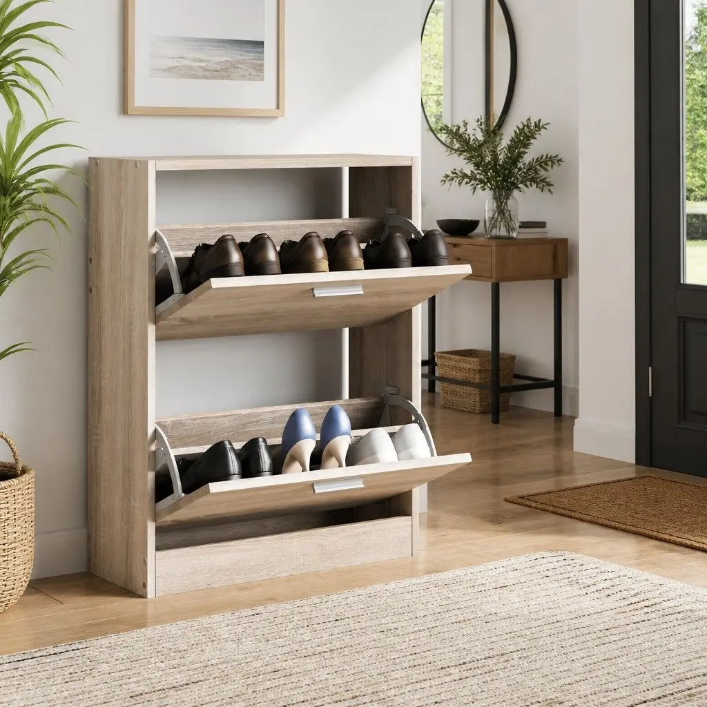 Wooden Shoe Cabinet with 2 Compartments