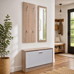 Durable Wooden Shoe Cabinet Set with Mirror and Coat Rack