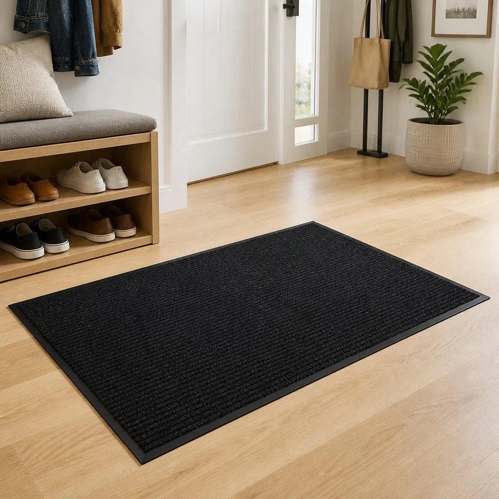 Black Door Mat 90 x 60 cm with Non-Slip Backing