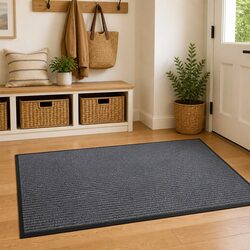 Door Mat Grey 90 x 60 cm Non-Slip PVC Backing Easy Clean Home Office Entry
