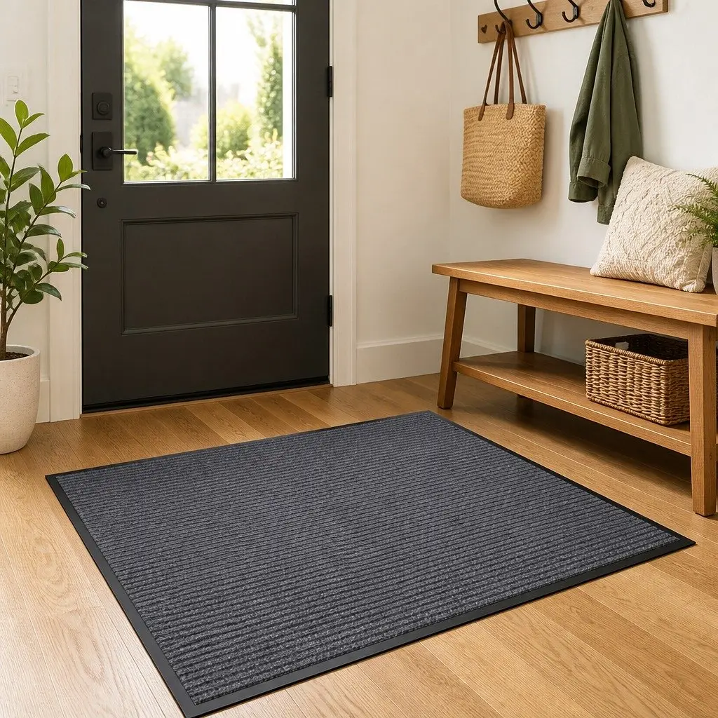 Grey Door Mat 120 x 180 cm with Non-Slip PVC