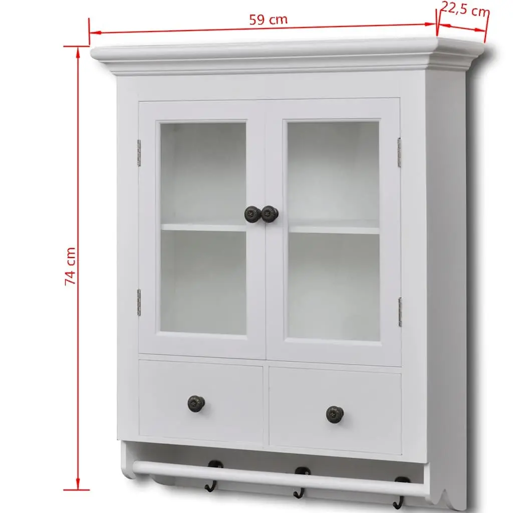 Wooden Kitchen Cabinet White Glass Door Storage Shelves Drawers Hooks