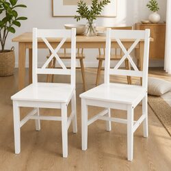 Elegant Wooden Dining Chairs Set of 2 in White