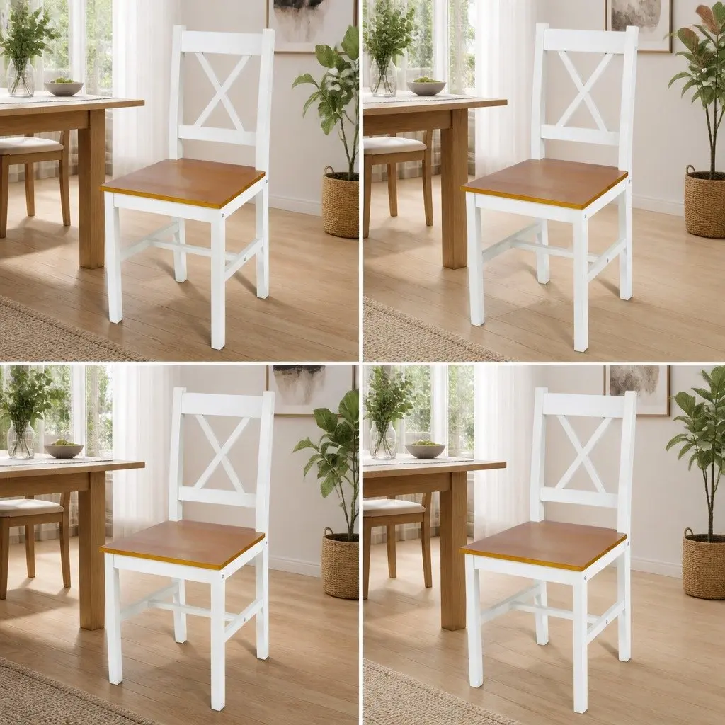 4 Piece White Wooden Dining Chairs Set for Kitchen