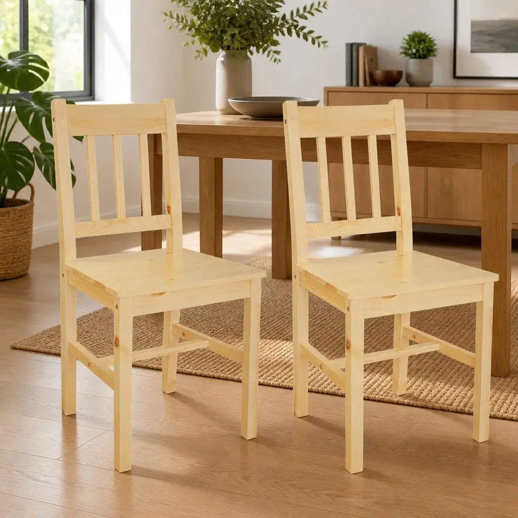 Beige Dining Chairs Set of 2 with Solid Wood Structure