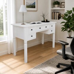 5 Drawer White Writing Desk for Office & Bedroom Storage