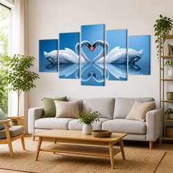 Premium 5-Panel Canvas Wall Art - Multicolour Swan