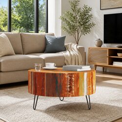 Handmade Vintage Round Coffee Table in Solid Reclaimed Wood