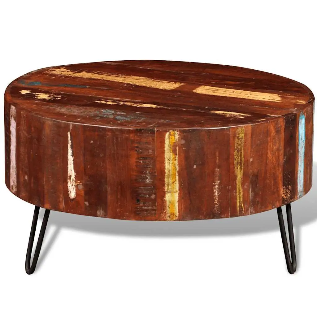 Handmade Vintage Round Coffee Table in Solid Reclaimed Wood