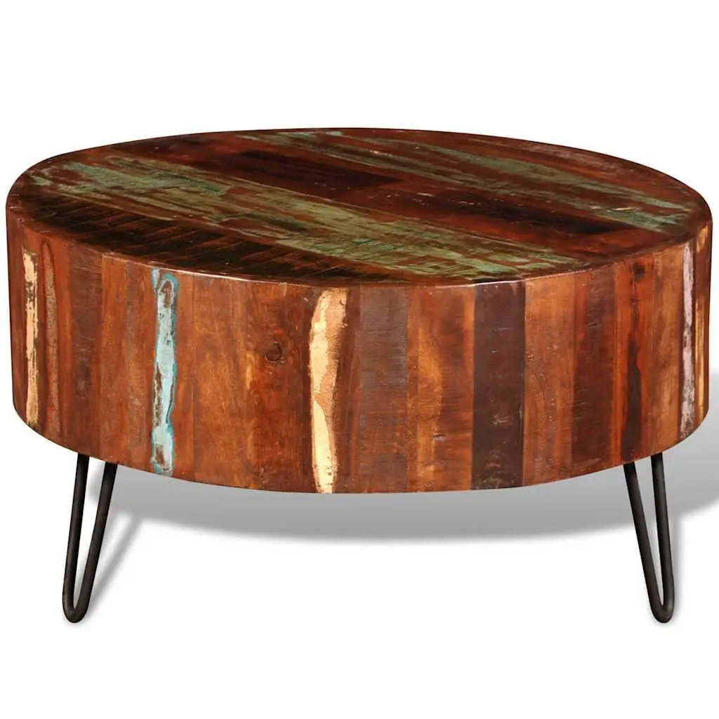 Handmade Vintage Round Coffee Table in Solid Reclaimed Wood