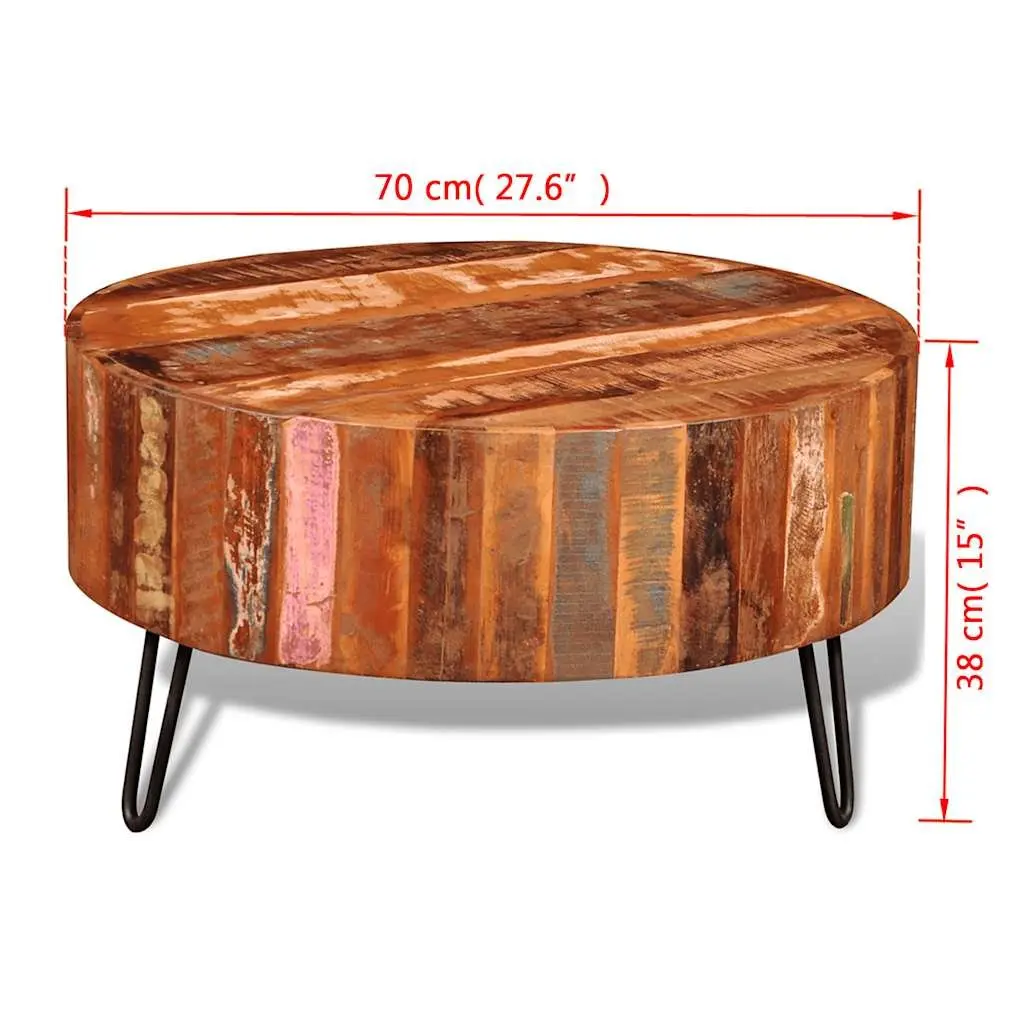 Handmade Vintage Round Coffee Table in Solid Reclaimed Wood