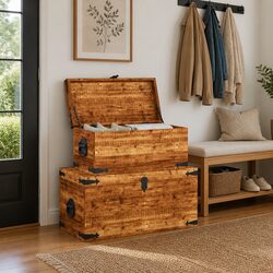 Wooden Storage Chest Set – 2 Handmade Chests in Brown