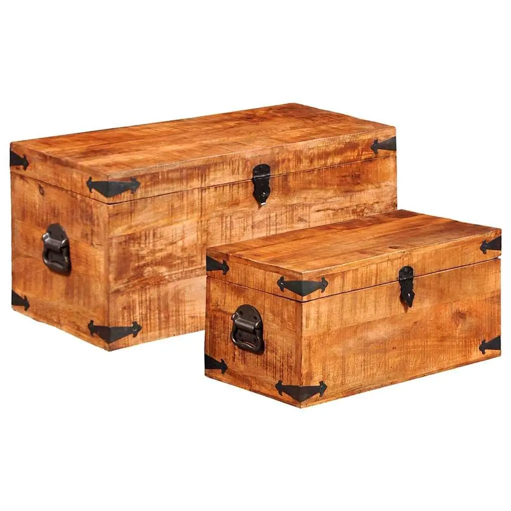 Storage Chest Set 2 Pieces Wooden Handmade Home Organization Furniture Brown