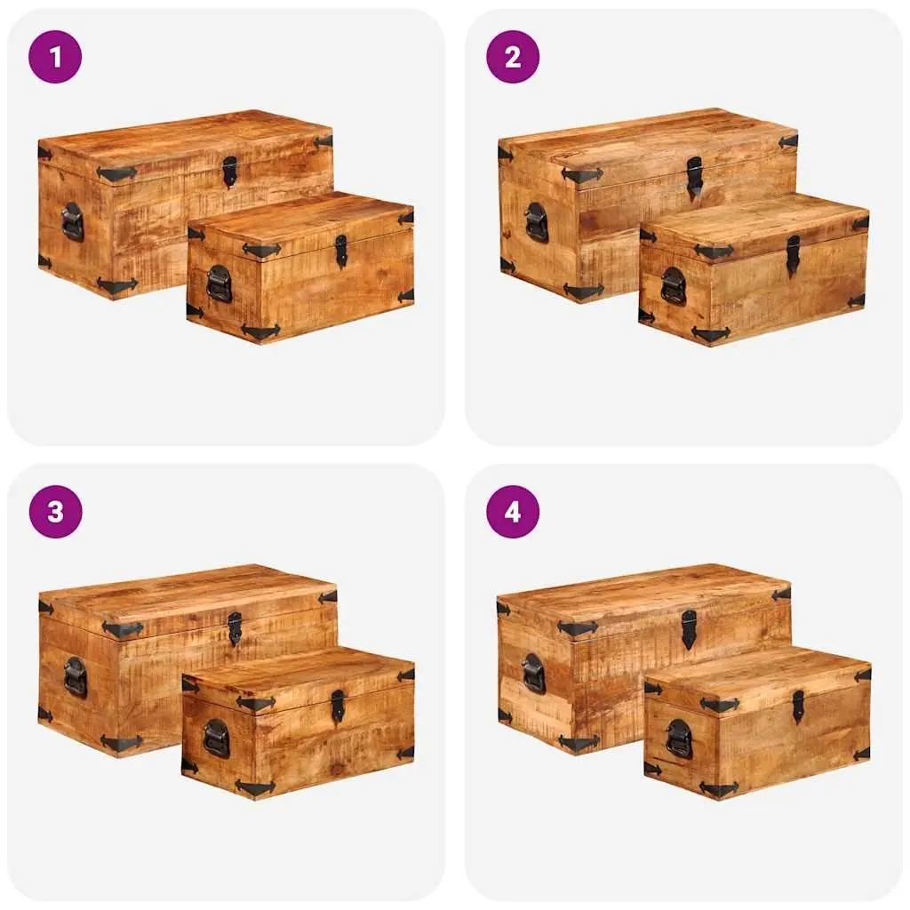 Storage Chest Set 2 Pieces Wooden Handmade Home Organization Furniture Brown
