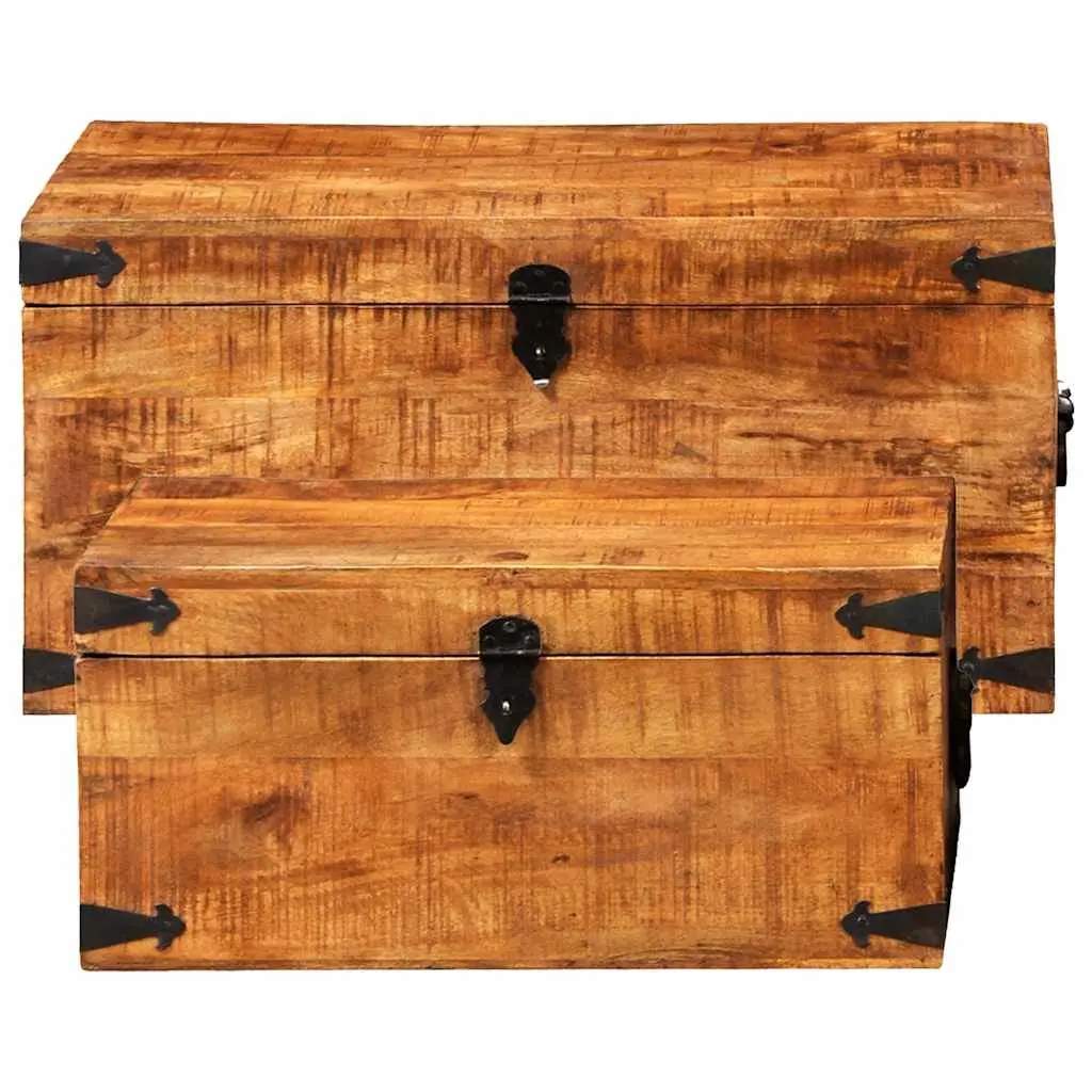 Storage Chest Set 2 Pieces Wooden Handmade Home Organization Furniture Brown