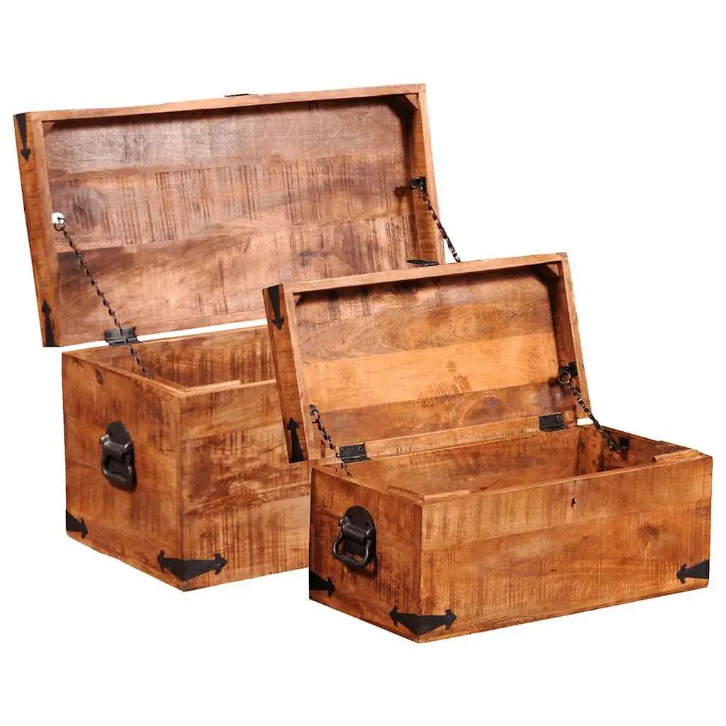 Storage Chest Set 2 Pieces Wooden Handmade Home Organization Furniture Brown