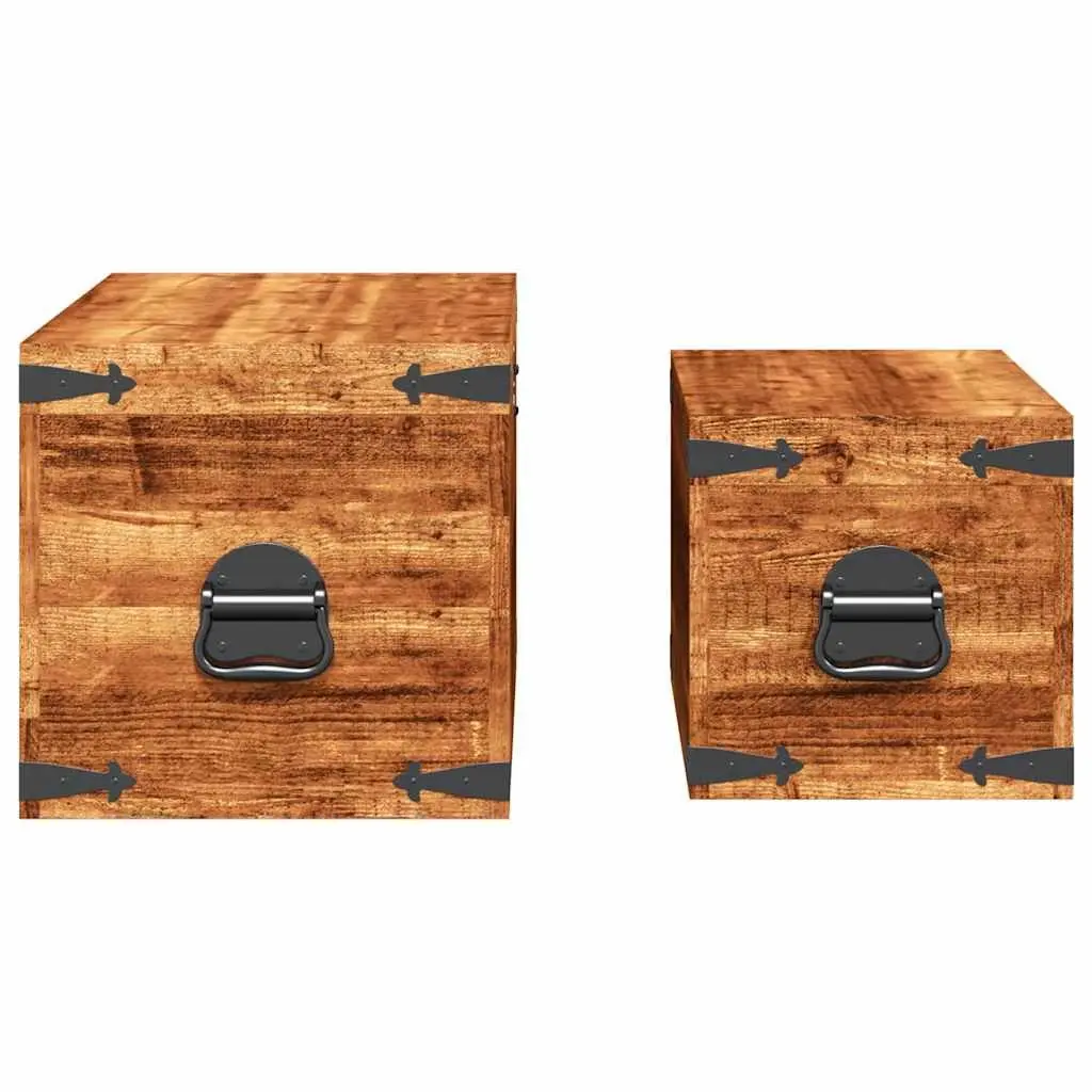 Storage Chest Set 2 Pieces Wooden Handmade Home Organization Furniture Brown
