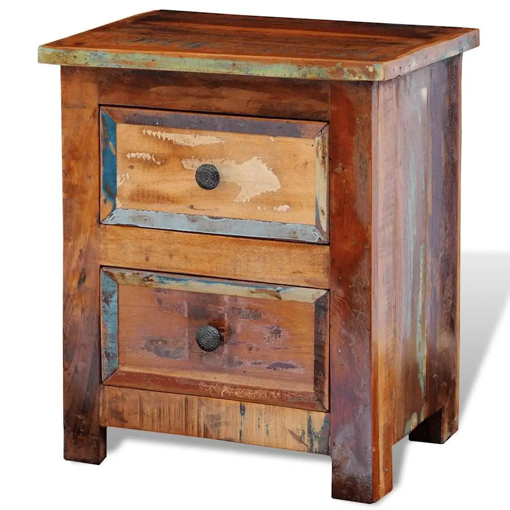 Solid Reclaimed Wood Nightstand with 2 Drawers