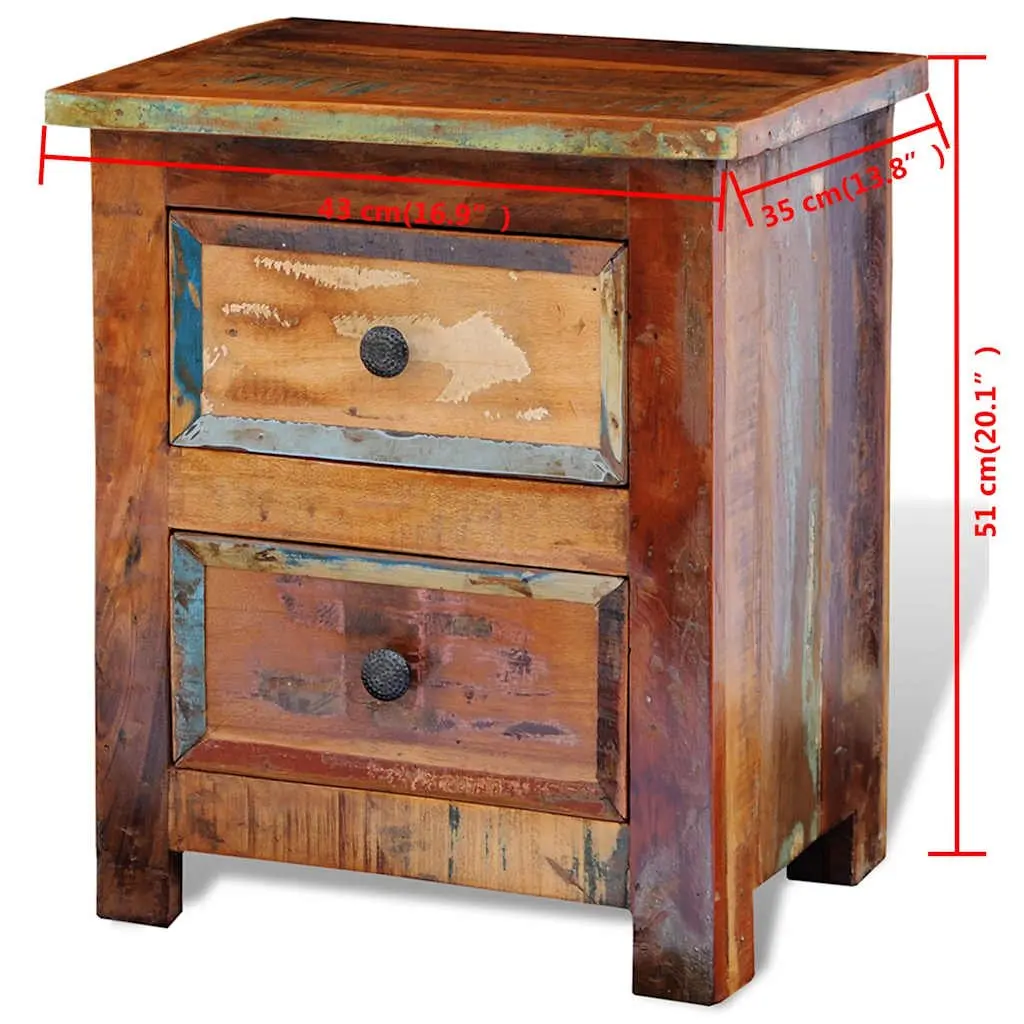 Solid Reclaimed Wood Nightstand with 2 Drawers