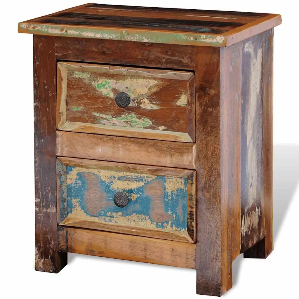 Solid Reclaimed Wood Nightstand with 2 Drawers