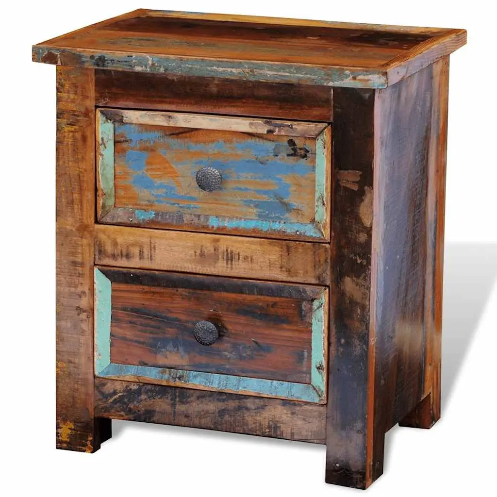Solid Reclaimed Wood Nightstand with 2 Drawers