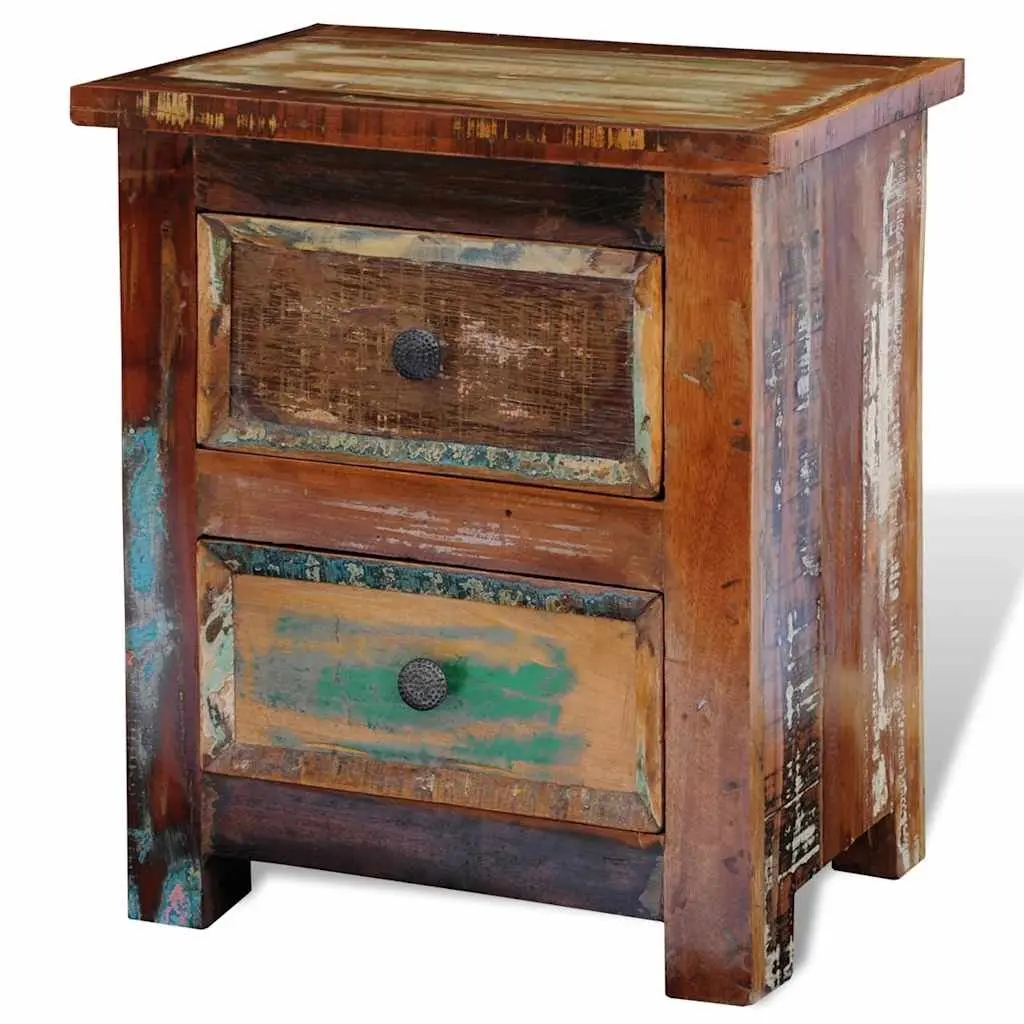 Solid Reclaimed Wood Nightstand with 2 Drawers