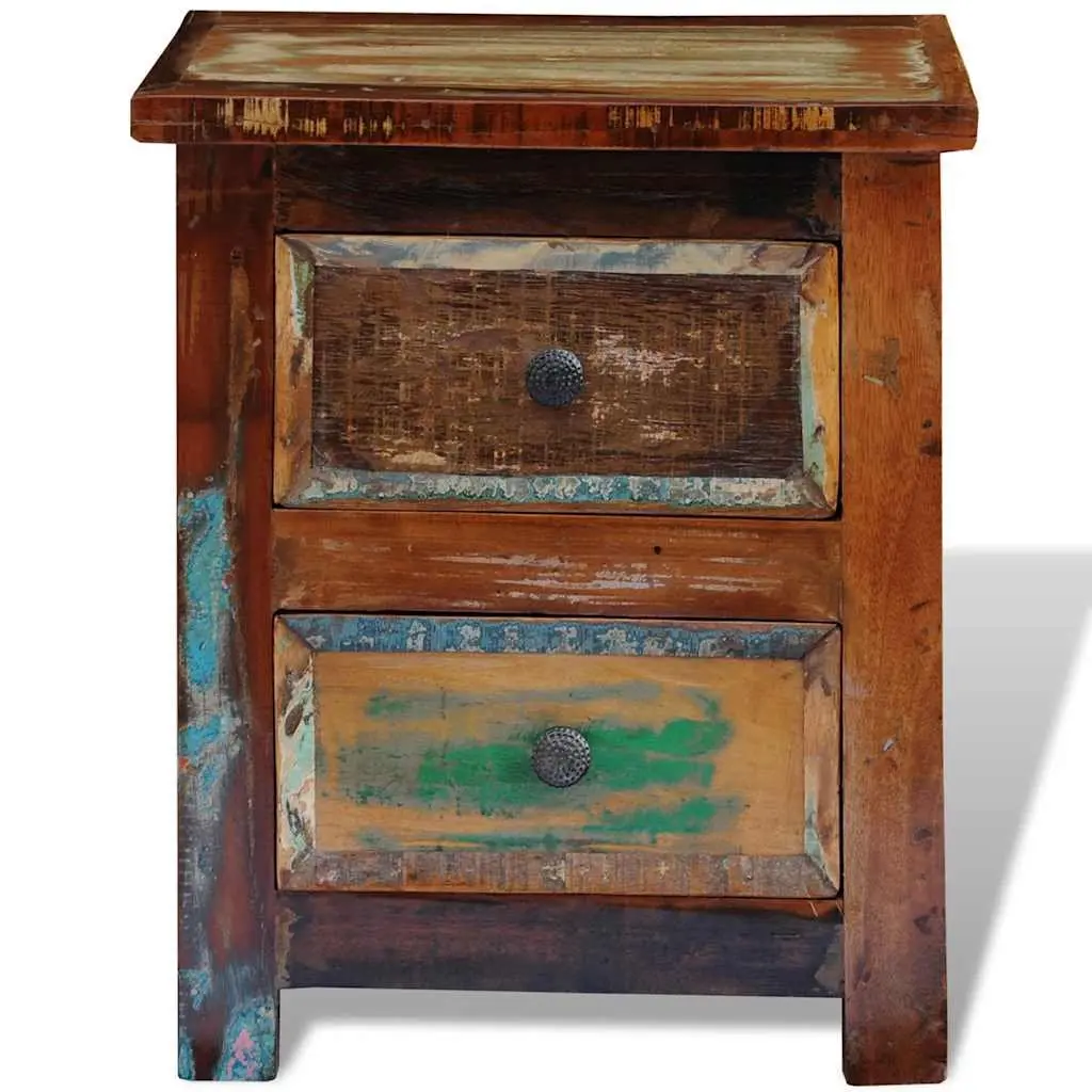 Solid Reclaimed Wood Nightstand with 2 Drawers