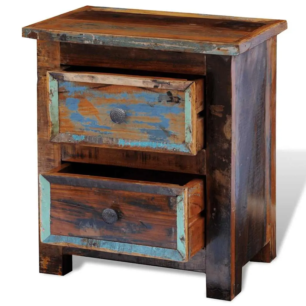 Solid Reclaimed Wood Nightstand with 2 Drawers