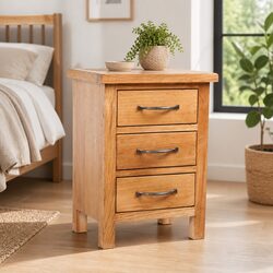 Wooden Nightstand with 3 Drawers in Brown Finish