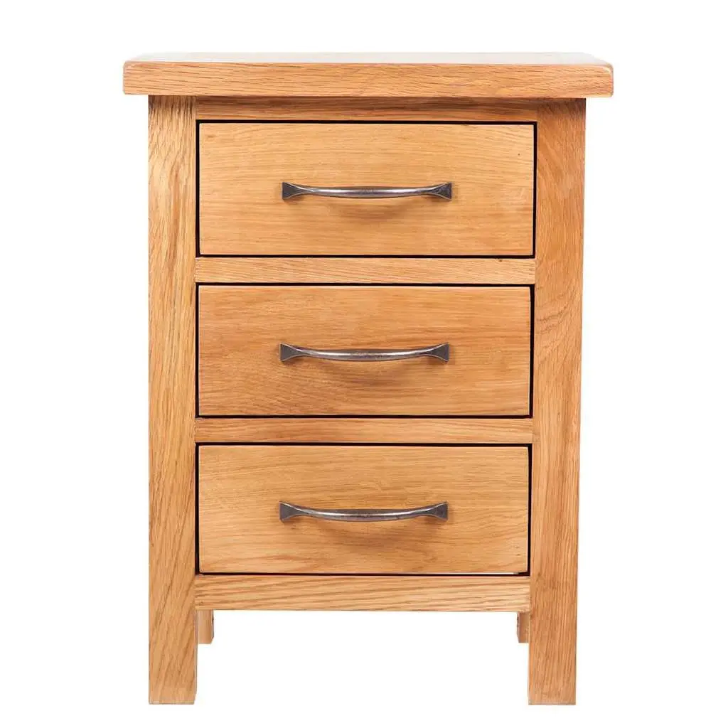 Bedside Table Solid Oak Wood 40 x 30 x 54 cm Brown 3 Drawer Nightstand