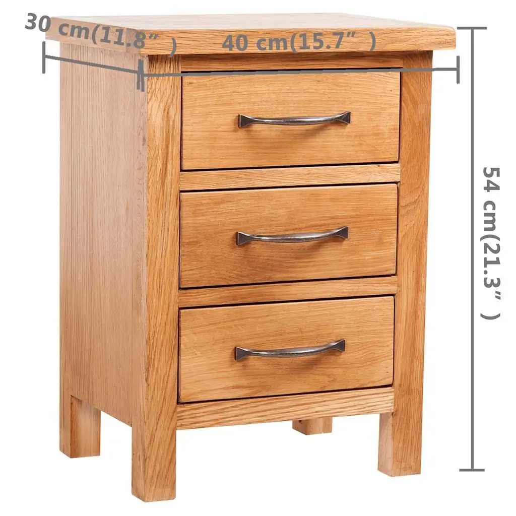 Bedside Table Solid Oak Wood 40 x 30 x 54 cm Brown 3 Drawer Nightstand
