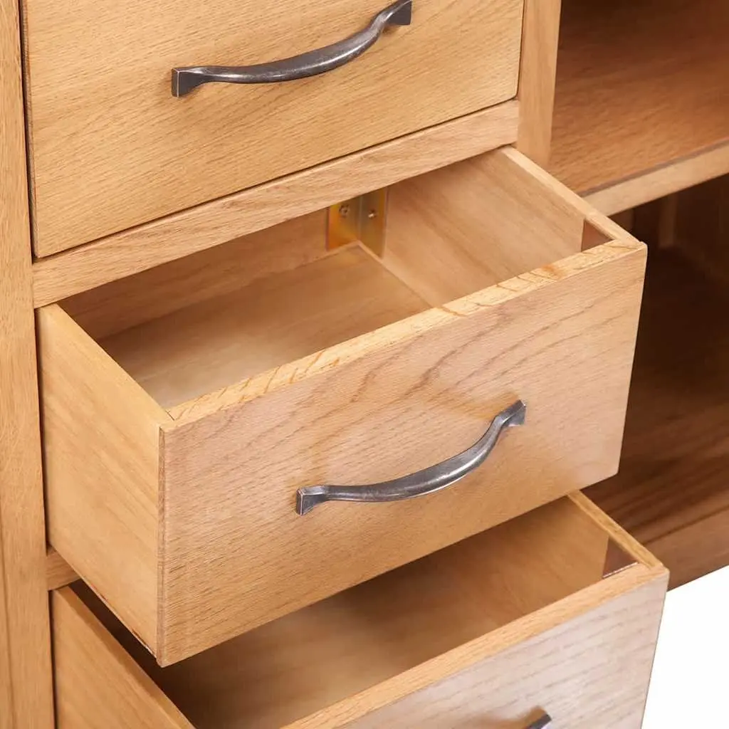 Solid Oak Wooden Sideboard with 3 Drawers and 2 Cupboards