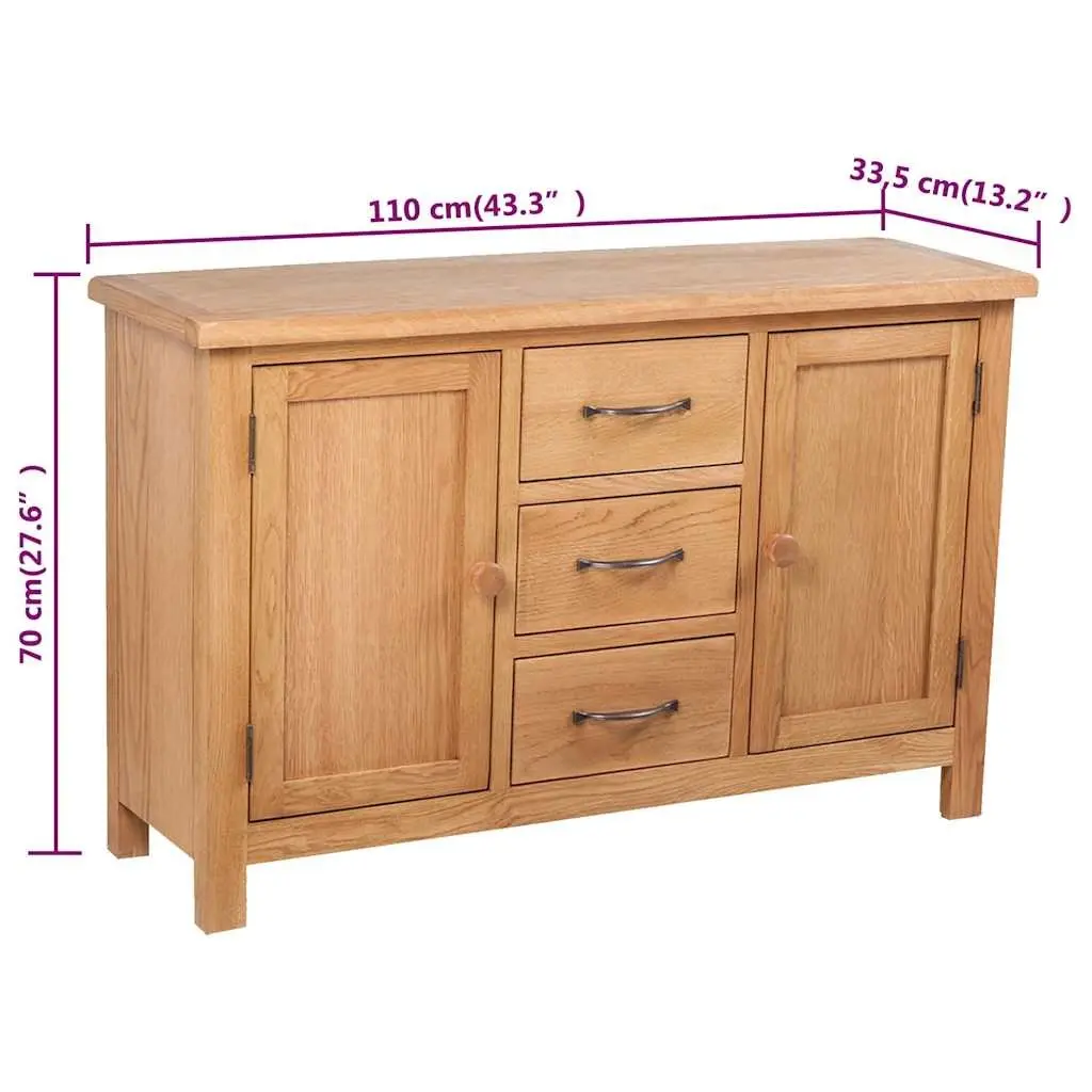 Solid Oak Wooden Sideboard with 3 Drawers and 2 Cupboards