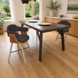 Grey Fabric Upholstered Dining Chairs with Armrests - 2 pcs